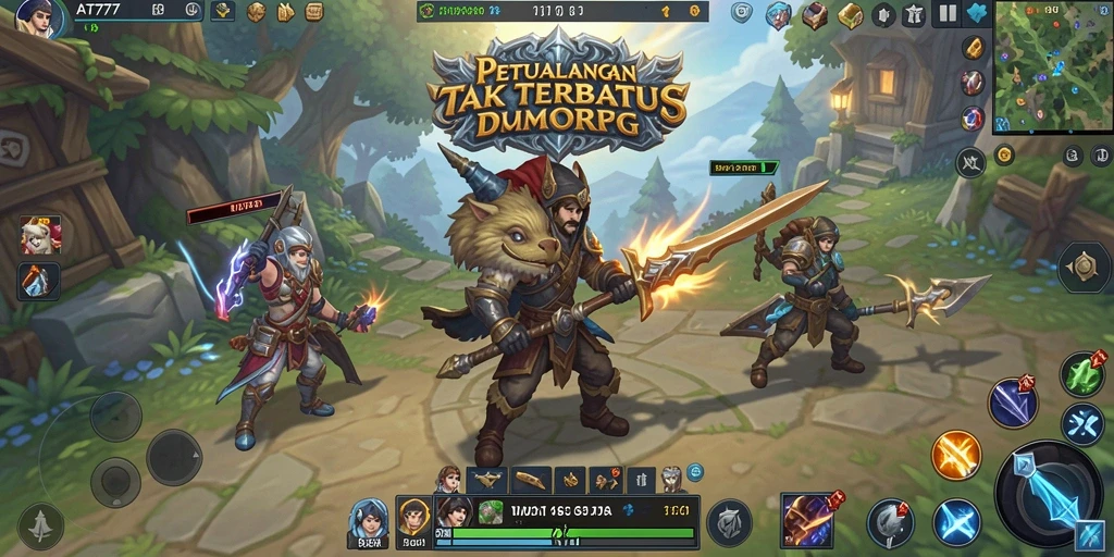 Tangkapan layar menampilkan pertempuran seru dalam dunia MMORPG AT777.