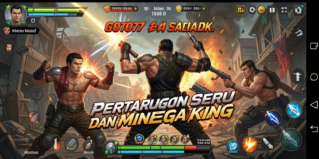 Tampilan gameplay GOTO77 yang menegangkan saat karakter bertarung.
