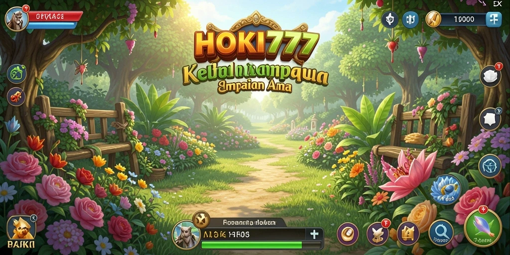Tangkapan layar HOKI777 yang menunjukkan kebun yang subur dan berwarna-warni.