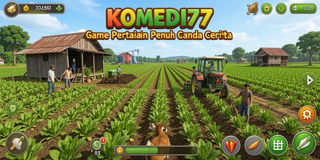 Tampilkan gameplay seru dari game pertanian KOMEDI77 yang penuh tawa.
