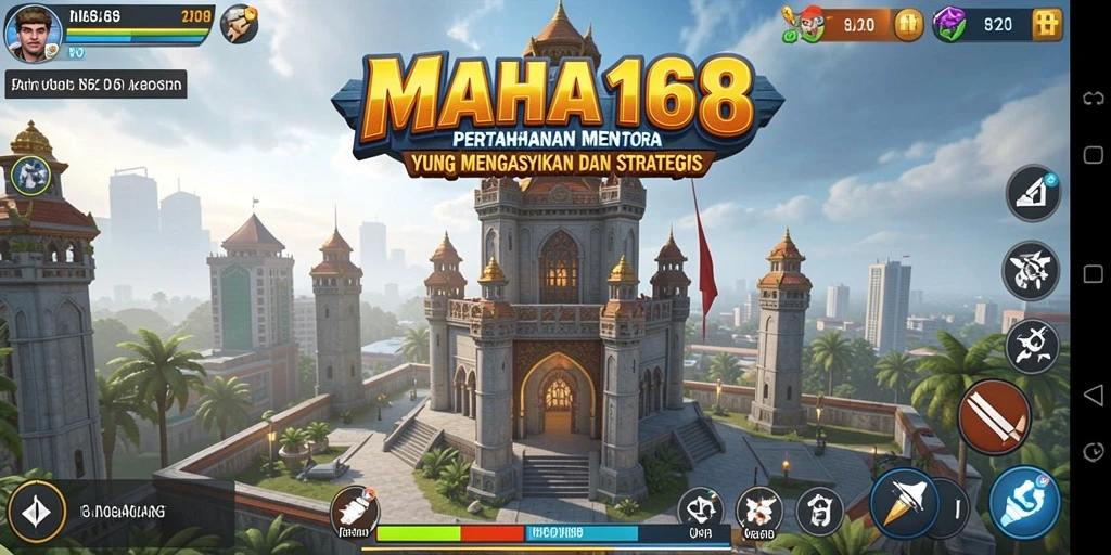 Tangkapan layar gameplay <strong>MAHA168</strong> menunjukkan aksi menara pertahanan yang intens dan strategis.