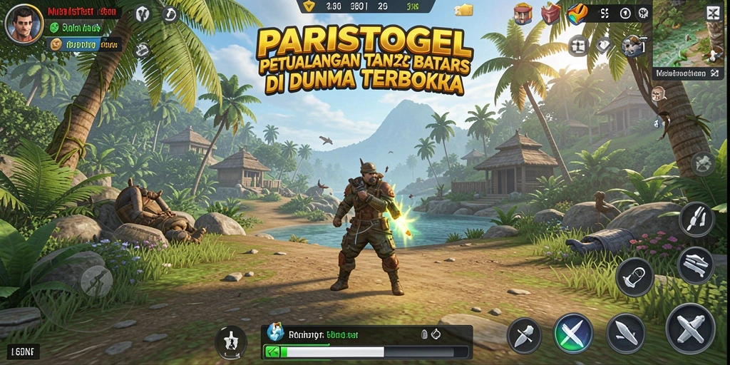 Screenshot gameplay PARISTOGEL menampilkan eksplorasi dunia terbuka yang luas.