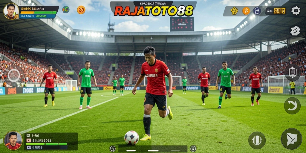 Tampilan gameplay menarik dari RAJATOTO88 dengan aksi sepak bola yang seru.